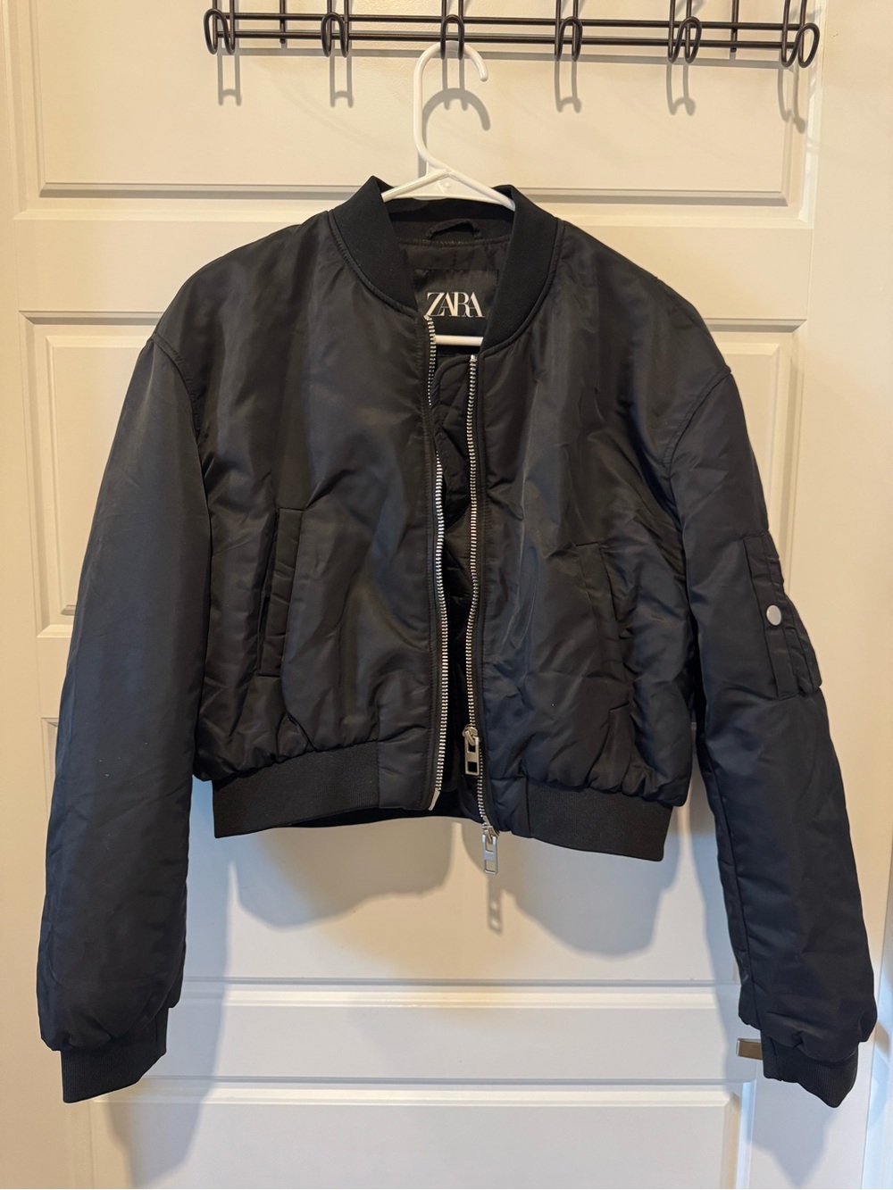 ZARA Black Cropped Bomber Jacket